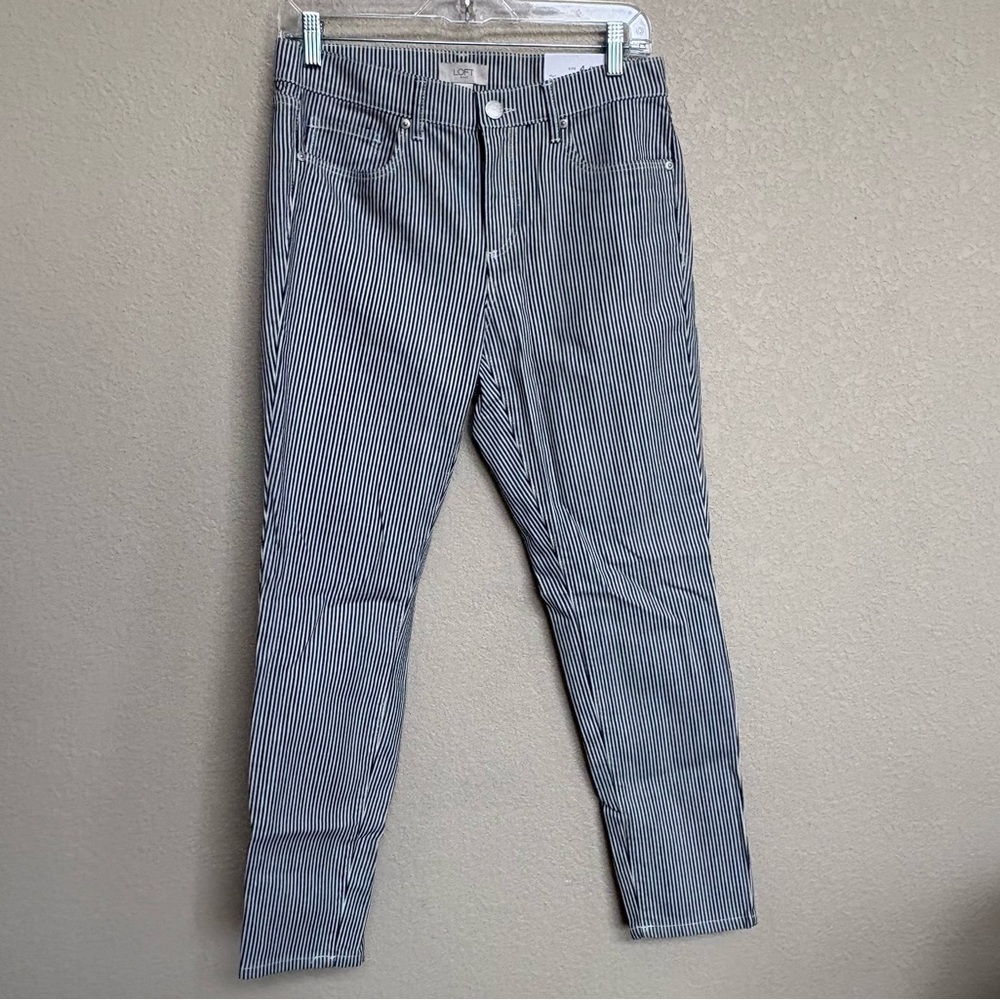NWT LOFT Outlet Blue/White Pinstripe Skinny Ankle Pants Size‎ 4